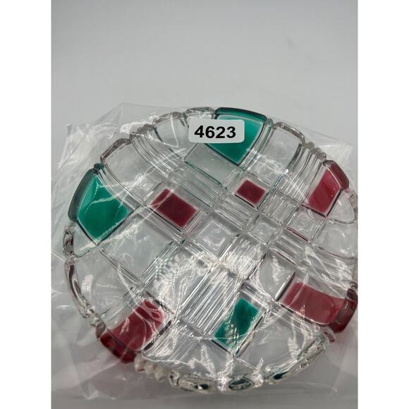 Vintage Home Beautiful Christmas Holiday Plaid Round Crystal Glass Salad‎ Plate - Picture 6 of 6